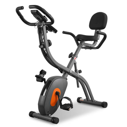 Folding Exercise Bike Stationary Magnetic Recumbent 3 in 1 Adjustable Arm Resistance Bands for Home Use